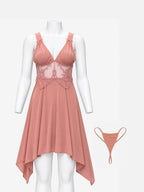 Peach lace nightdress with matching peach thong, two-piece set