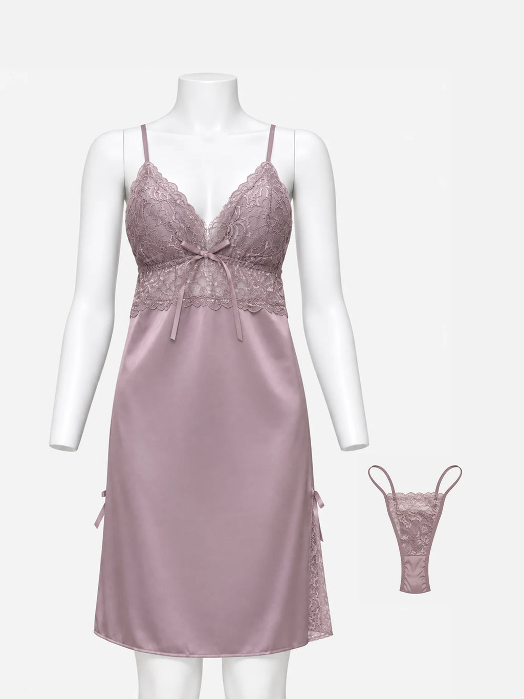 Mauve lace thong flat lay