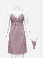 Mauve lace thong flat lay