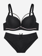 Emanay Rhinestone-Embellished Bra & Panty Set with Bow Detail