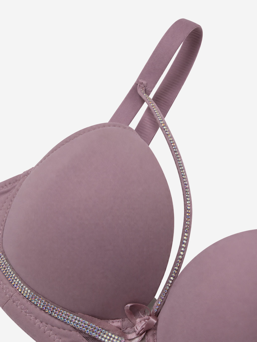 Mauve bra rhinestone strap detail