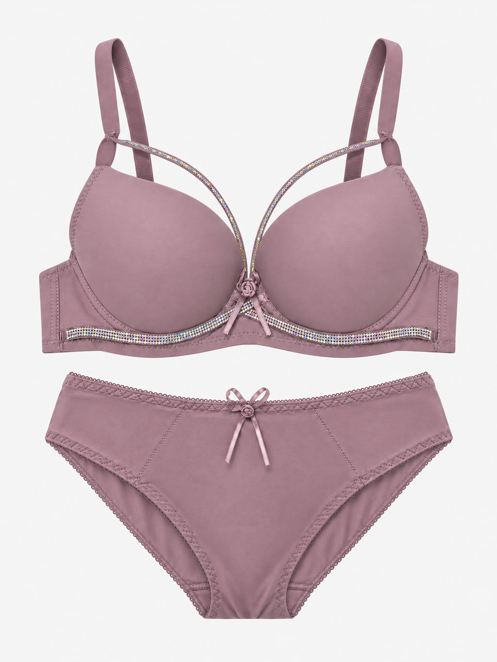Emanay Rhinestone-Embellished Bra & Panty Set with Bow Detail