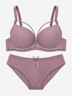 Emanay Rhinestone-Embellished Bra & Panty Set with Bow Detail