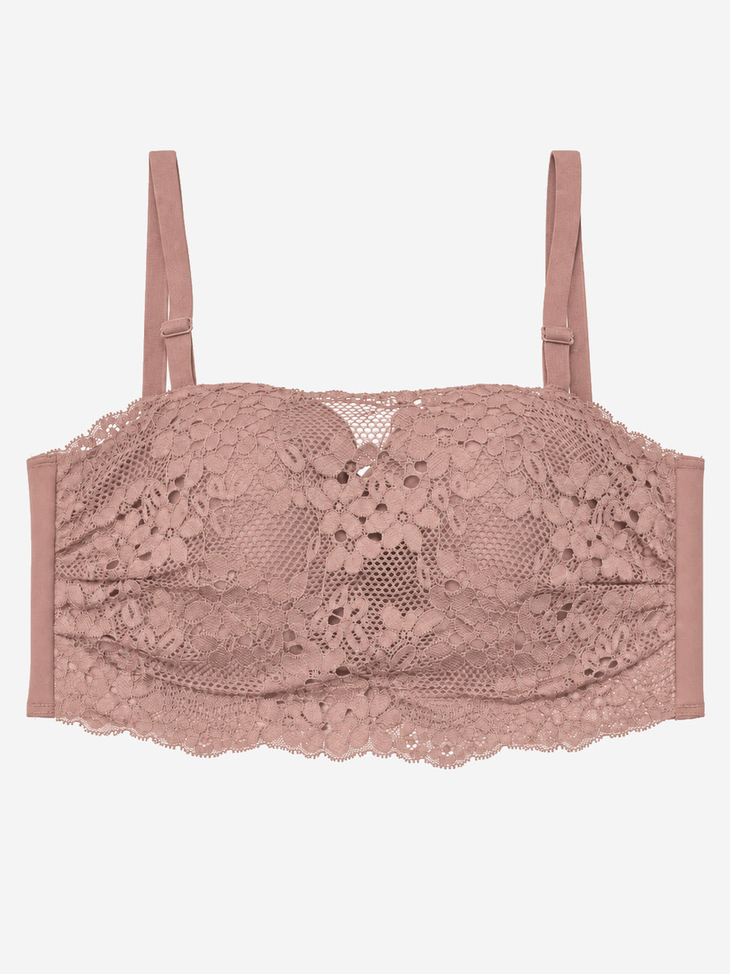 Mauve floral lace longline bra with scalloped edge, front view