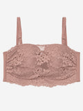 Mauve floral lace longline bra with scalloped edge, front view