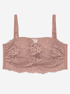 Mauve floral lace longline bra with scalloped edge, front view