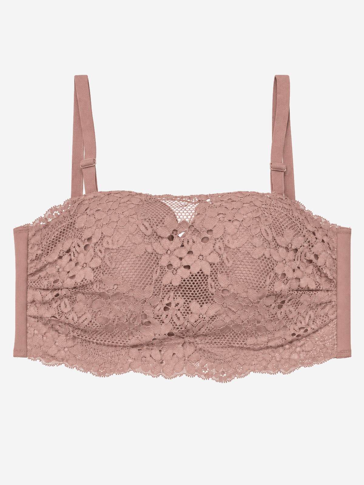 Mauve floral lace longline bra with scalloped edge, front view