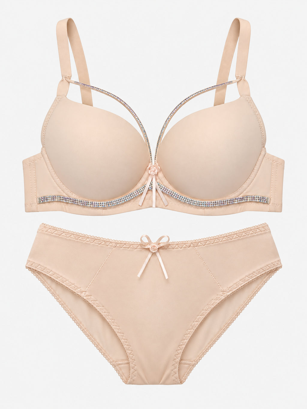 Emanay Rhinestone-Embellished Bra & Panty Set with Bow Detail