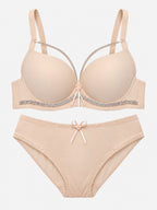 Emanay Rhinestone-Embellished Bra & Panty Set with Bow Detail