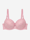 Pink floral-pattern bra with B centre charm, front view