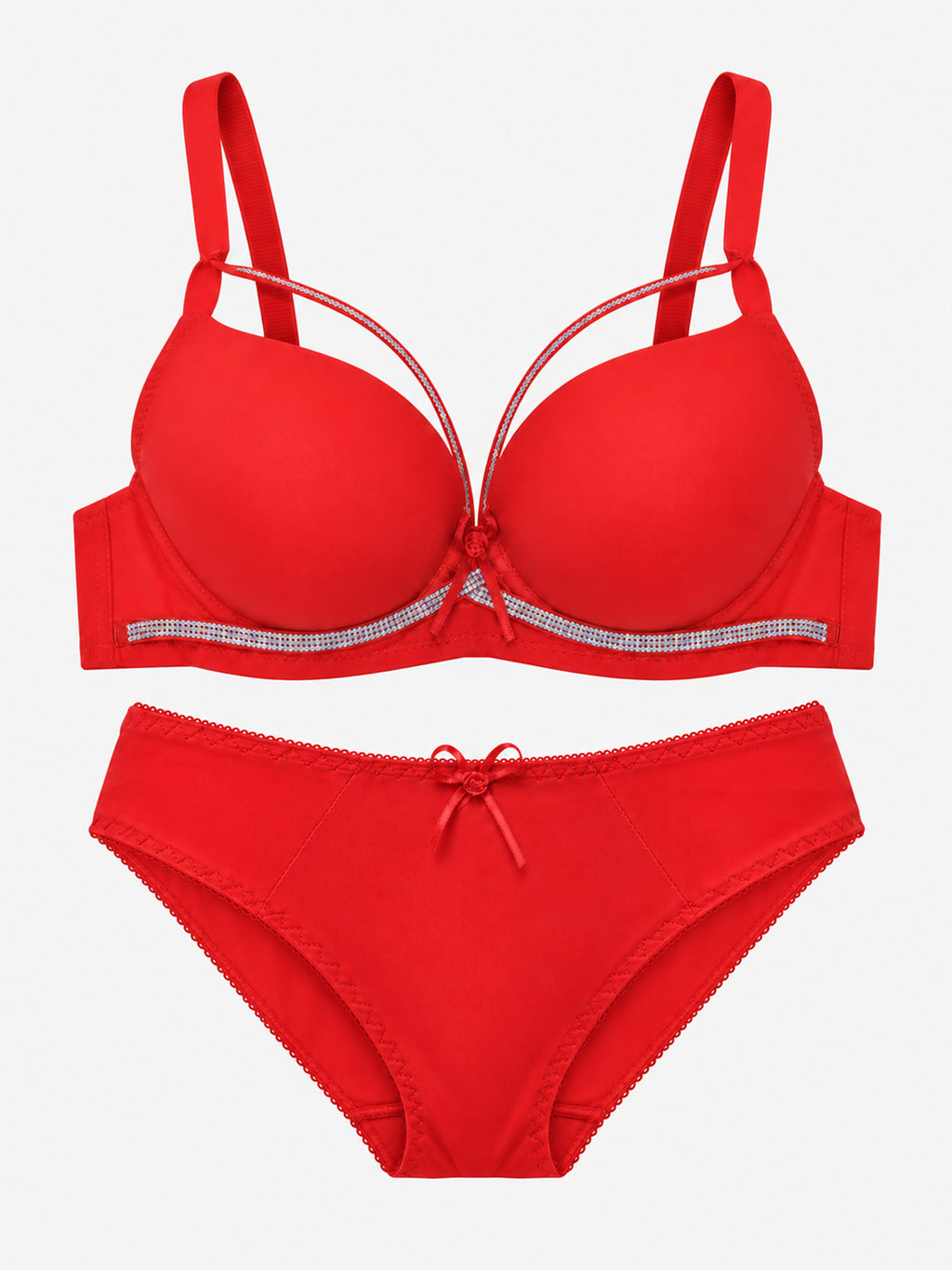 Emanay Rhinestone-Embellished Bra & Panty Set with Bow Detail