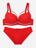 Emanay Rhinestone-Embellished Bra & Panty Set with Bow Detail