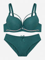 Emanay Rhinestone-Embellished Bra & Panty Set with Bow Detail