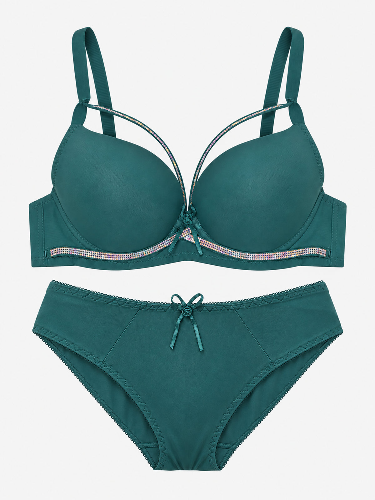 Emanay Rhinestone-Embellished Bra & Panty Set with Bow Detail