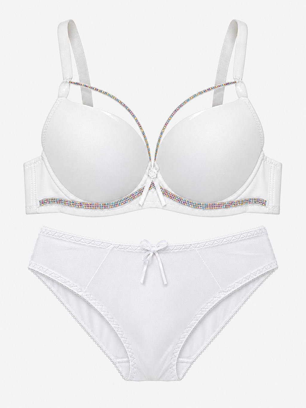 Emanay Rhinestone-Embellished Bra & Panty Set with Bow Detail