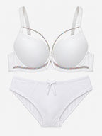 Emanay Rhinestone-Embellished Bra & Panty Set with Bow Detail