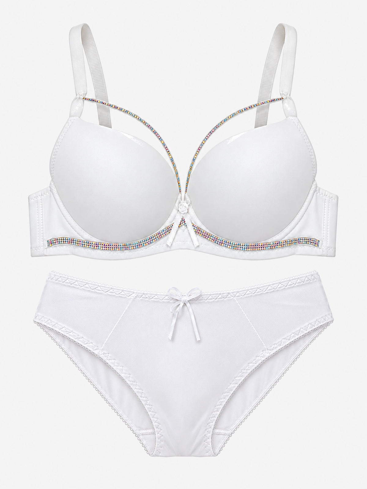 Emanay Rhinestone-Embellished Bra & Panty Set with Bow Detail